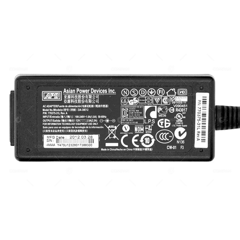 770375-31L APD 30W 12V 2.5A AC/DC ADAPTER DA-30E12, 9Y62F